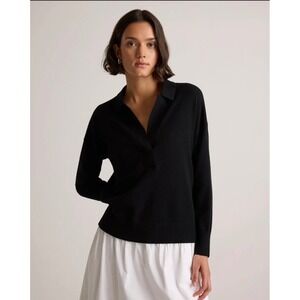Quince 100% Mongolian Cashmere Polo Sweater Black M NWT Quiet Luxury